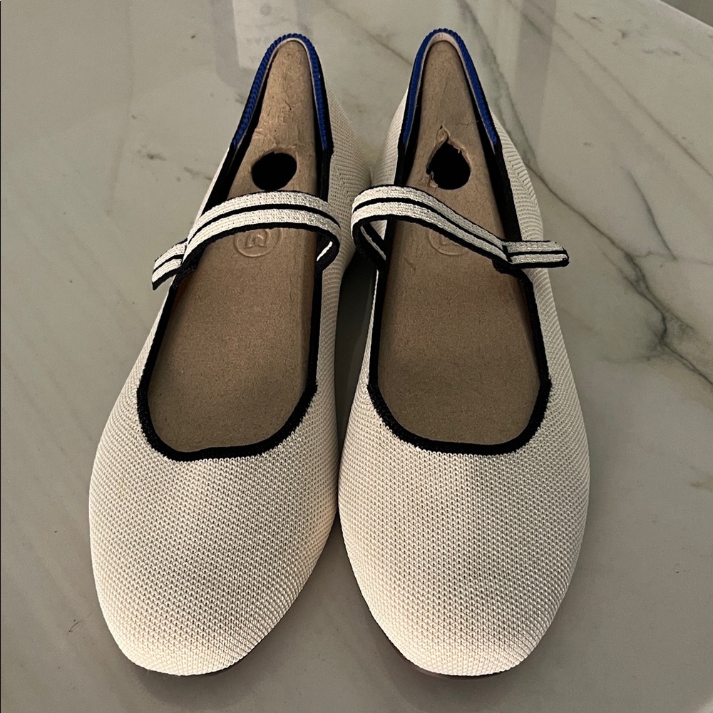 White “The Square Mary Jane” Black Trim Rothy’s